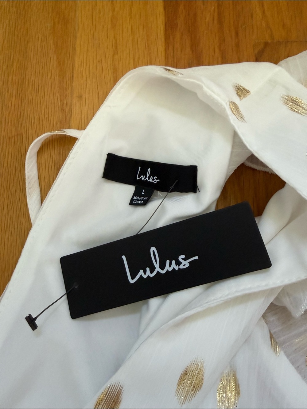Lulu's White Dress with Gold Dot Accents NWT - Picture 3 of 4